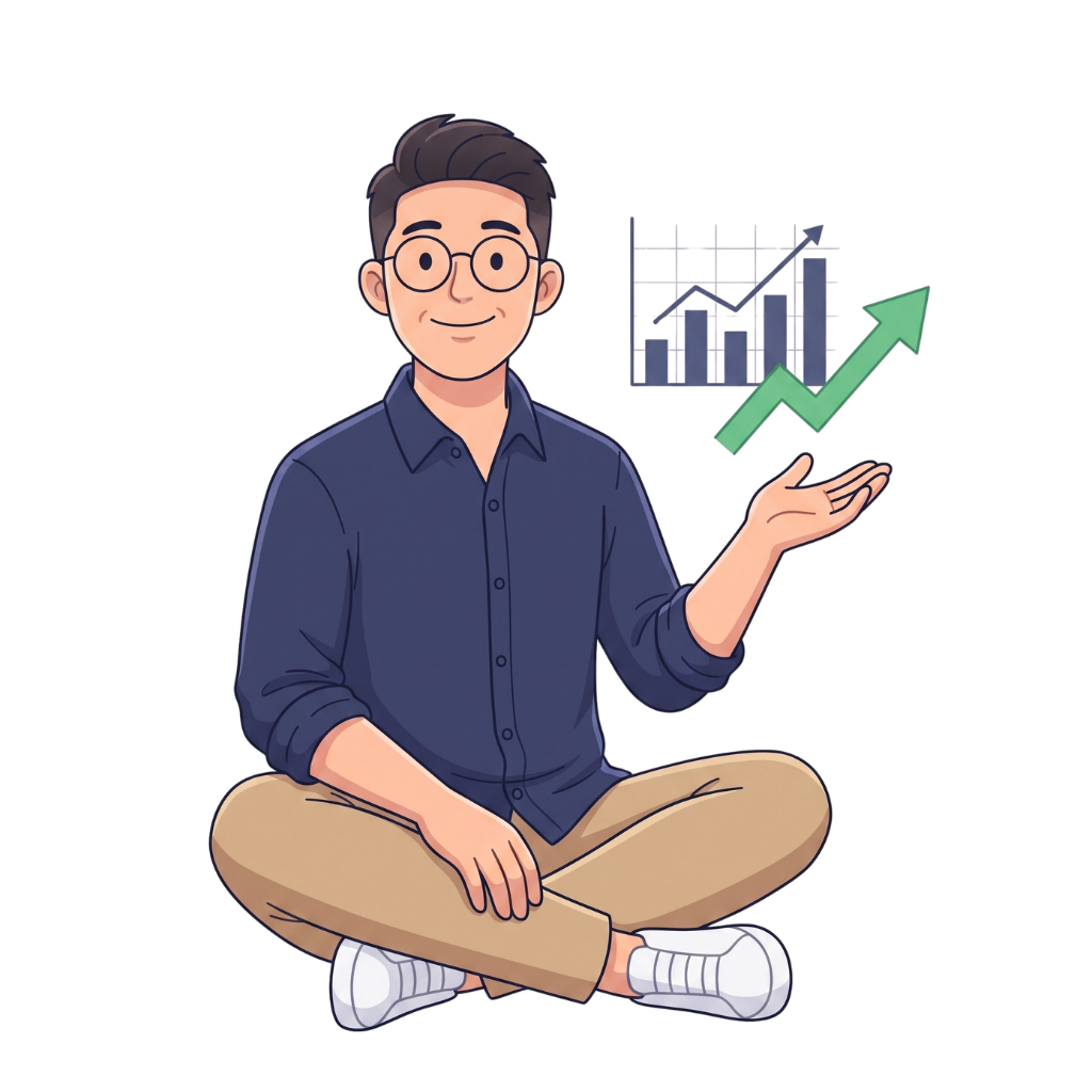 Eugene from HeyAda pointing at a rising results chart
