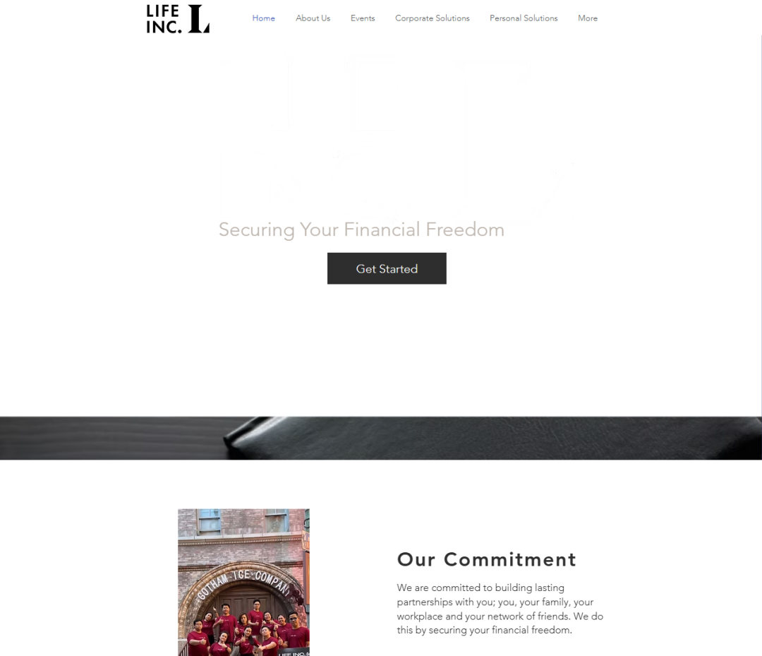 Life Inc old Wix site — broken hero, empty space