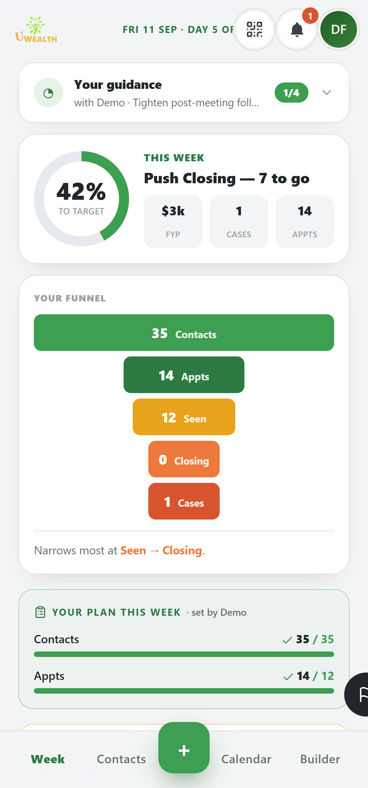 uWealth — a custom sales team management system, on mobile
